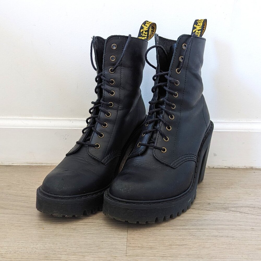 Dr. Martens Kendra Black Leather Lace-Up Platform Boots US6/EU 37